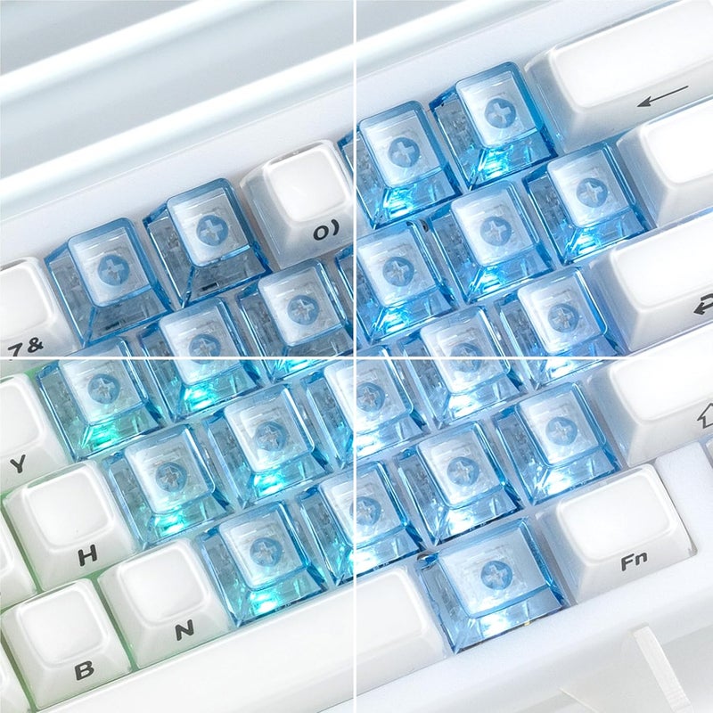 GMKWTL أغطية مفاتيح كريستالية شفافة فارغة XVX، مادة PC مخصصة DIY أغطية لوحة مفاتيح على شكل قلب حلو، أغطية مفاتيح حلوى زرقاء مضاءة على شكل شيري لميكانيكية MX (21 قطعة) - Image 5